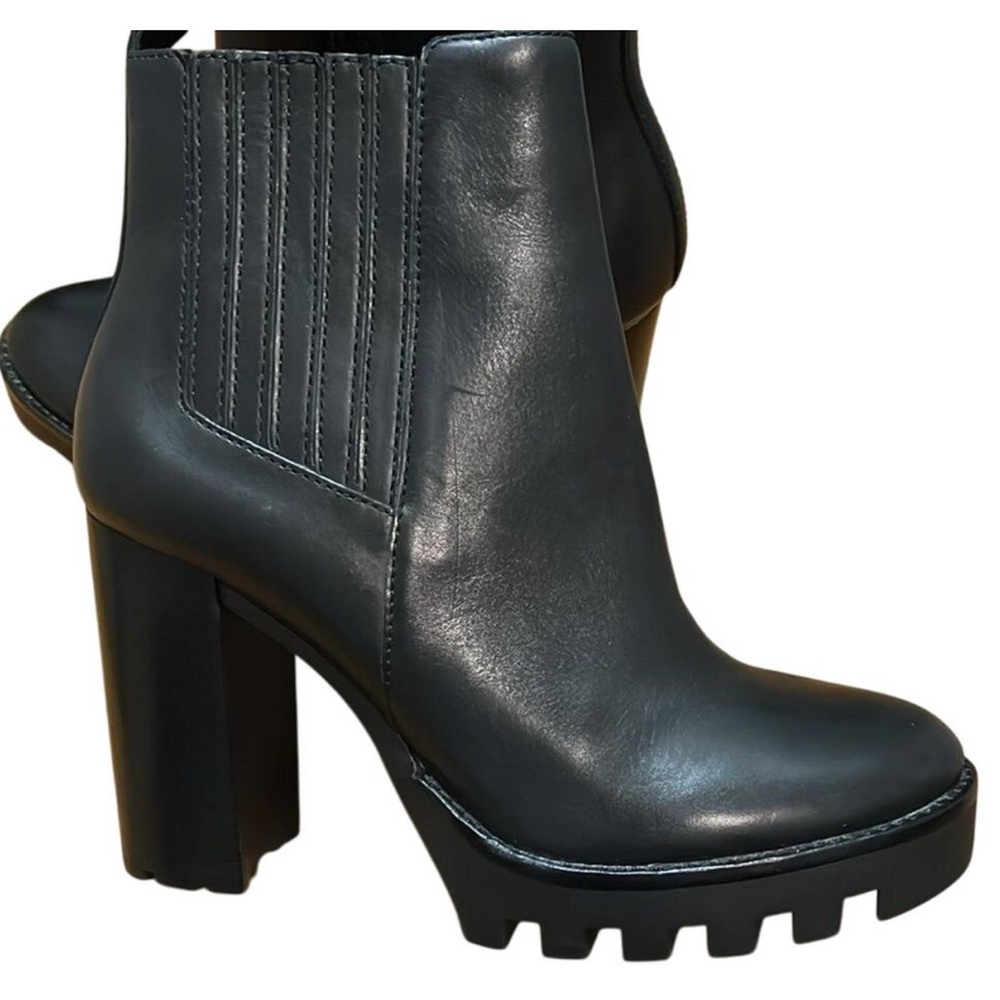 Antonio Melani Womens Pascal Leather Gore Detailed Lug Sole Platform Boots Sz 9 - Picture 2 of 14